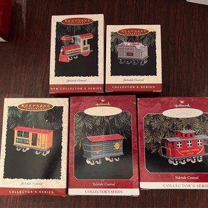 Vintage Hallmark lot Yuletide Central ornaments pressed tin trains ornament
